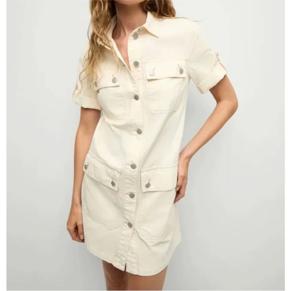 Veronica Beard Cream Button-Front Midi Dress